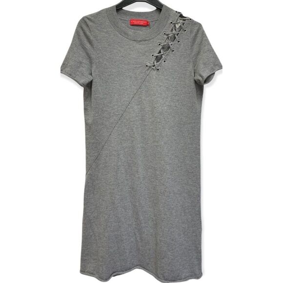 Philanthropy $198 Grey Hawke Short Sleeve Lace Up Shoulder Sweater Dress - Picture 10 of 11